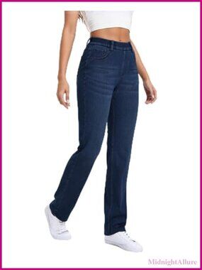 Women's High Waisted Pull On Straight Leg Jeans with Pockets